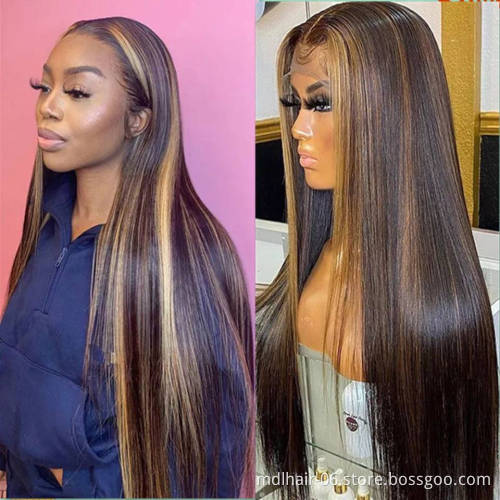 Wholesale P4/27 Wet And Wavy Brazilian Human Hair Highlight Transparent Lace Front Human Hair Wigs Virgin Hair Lace Front Wig